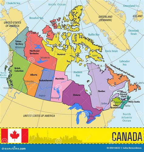 Canada Map With Regions And Their Capitals Stock Vector Illustration