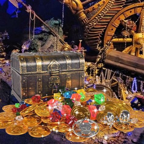 Pirates Treasure Chest Real Gemstones Fools Gold Kids Toys Set