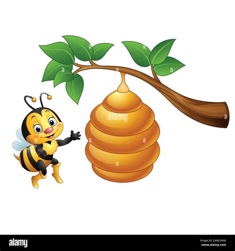 Una colmena de abejas y de dibujos animados Imagen Vector de stock - Alamy