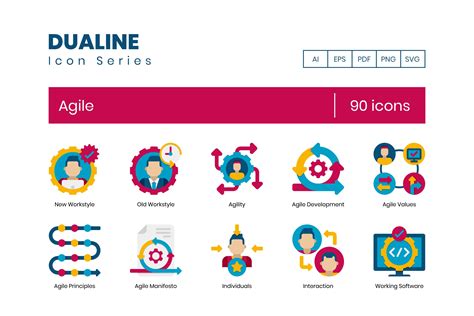 90 Agile Icons Dualine Flat Icons ~ Creative Market