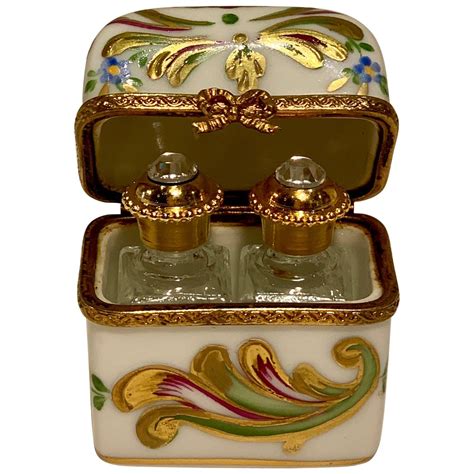 Delightful Limoges France Peint Main Porcelain Box And Two Perfume
