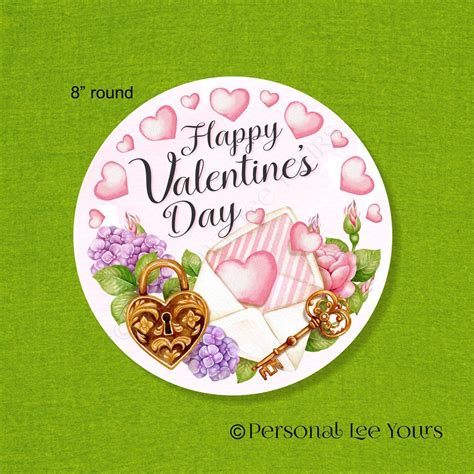 Wreath Sign Happy Valentines Day Lock And Key 8 Round