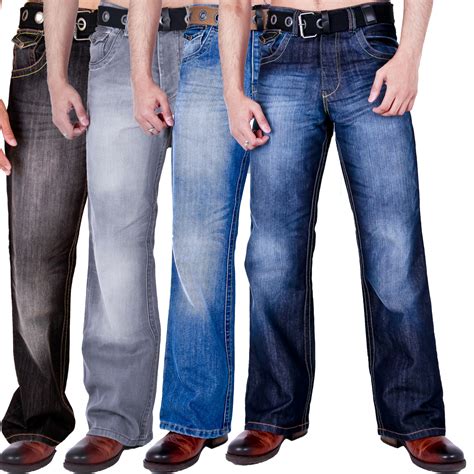 Mens Bootcut Denim Jeans Wide Leg Flare Black Blue Grey Big Xl Waist 28