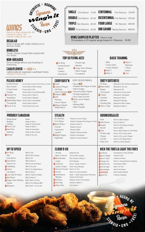 Wing'N It Orillia menu in Orillia, Ontario, Canada