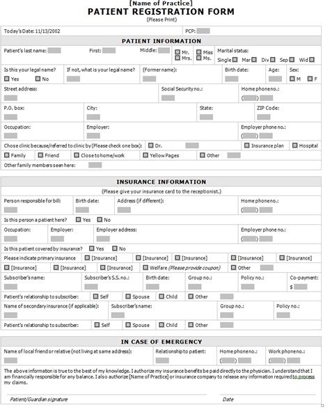 Patient Registration Form ~ Template Sample