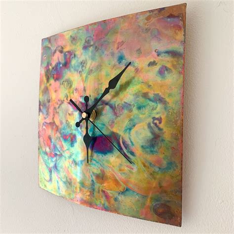 Flame Painted Hammered Copper Wall Mantel Clock Unique Etsy