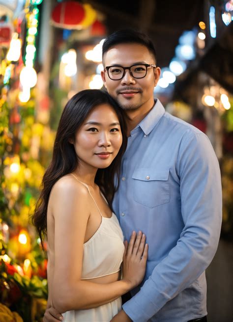 lexica 42 year old american man with glasses with a 32 year old beautiful vietnamese lady