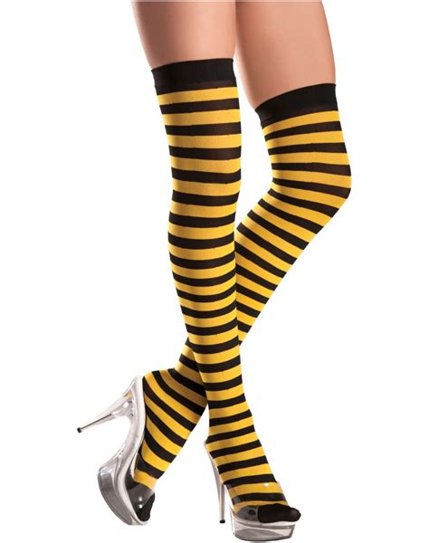 Black And Yellow Striped Thigh High Stockings Bee Hosiery