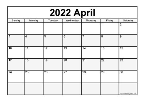 Blank Calendar April 2022 Printable Printable Word Searches