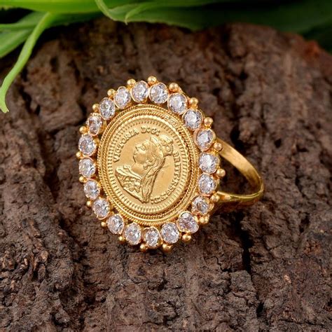 18k Gold Coin Ring925 Sterling Gold Ringlab Created Zircon Ringrings