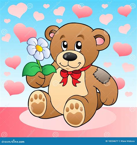 Teddy Bear With Flower And Hearts Stock Vector Illustration Of