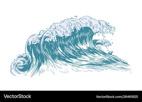 Stylish Drawing Sea Or Ocean Wave With Foaming Vector Image