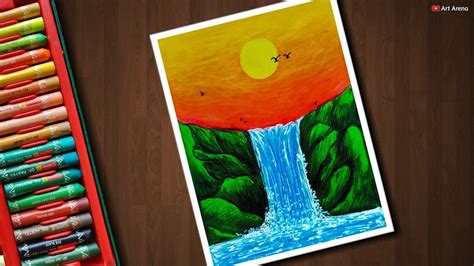 Waterfall Oil Pastel Scenery Drawing For Class 10 This Art Tutorial