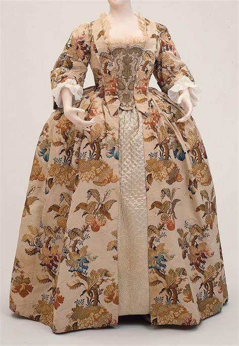 English Silk Taffeta Dress With Silk And Metallic Threads 1740s