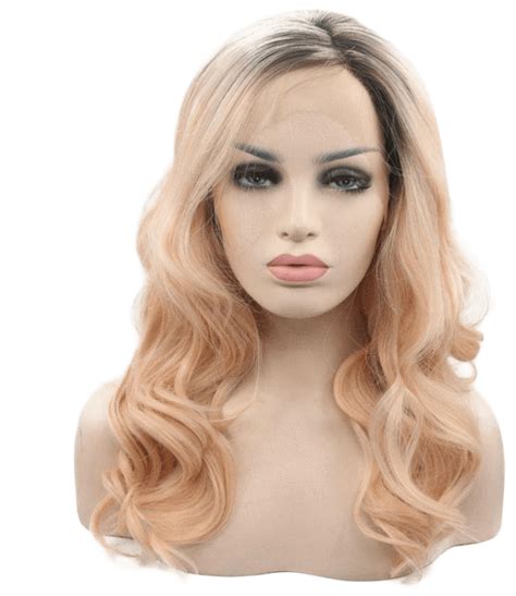 Peachy Blonde Wavy Long Lace Front Wig Wig Original Size Png Image