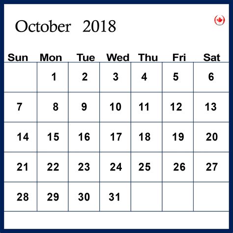 October Calendar 2018 Printable Printable Word Searches