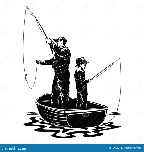 Father And Son Fishing Stock Illustration 55347625