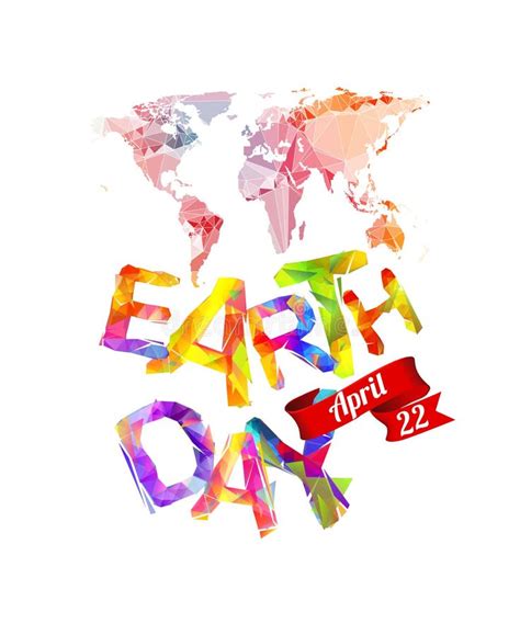 Earth Day April 22 Greeting Card With Map Stock Vector Illustration
