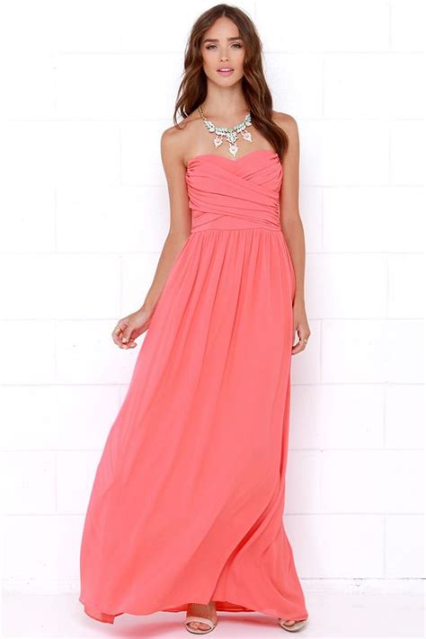Royal Engagement Strapless Coral Pink Maxi Dress Maxi Dress Pink