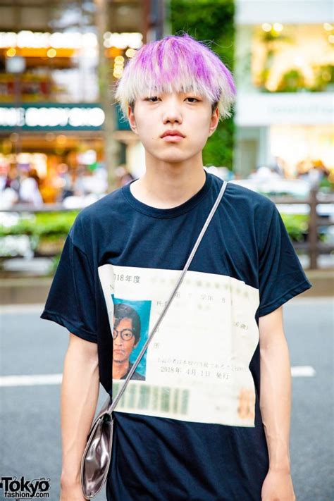 Purple Haired Harajuku Guy In Casual Streetwear W Shirarin T Shirt Y’s Pants Nike Sneakers