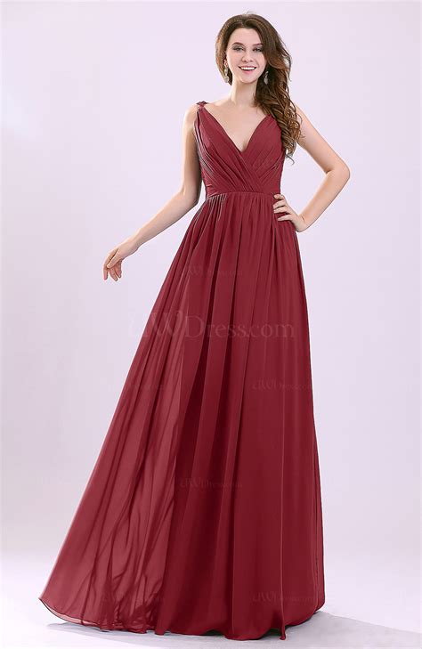 Dark Red Modern A Line Sleeveless Zipper Chiffon Ruching Wedding Guest Dresses