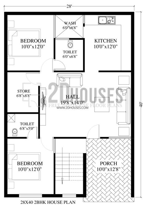 √ 28 X 40 House Plans 2bhk House Plan 1000 Sqft 2d Houses
