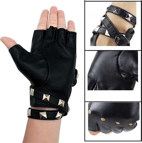 Punk Rock Fingerless Gloves Pu Leather Chain Gloves Gothic Cosplay Party Costume Toys And Games