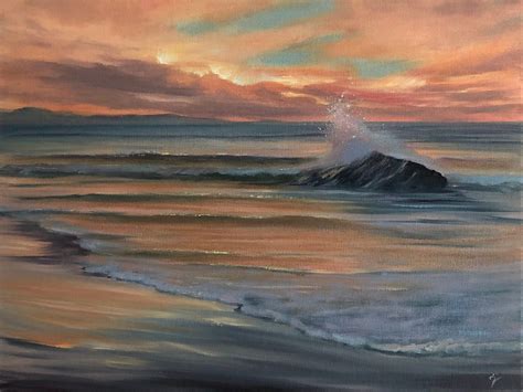 It Is But A Dream Original Sunrise At The Beach Oil Painting 16x12