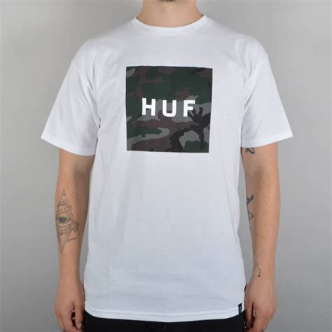 Huf Muted Military Box Logo Skate T Shirt White Skate Clothing From