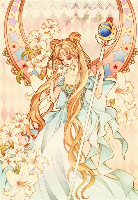 Anime Series Sailor Moon Dress Girl Beautiful Long Hair Flower