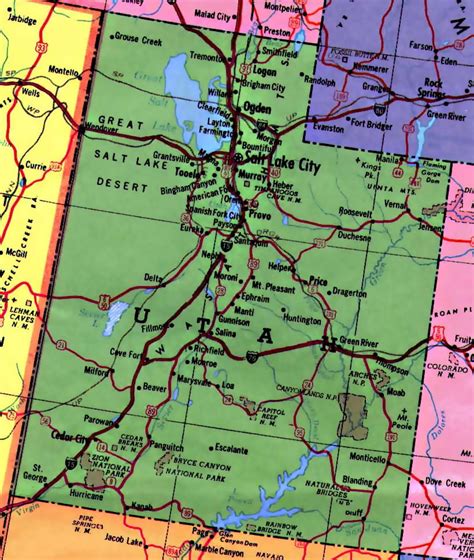 Laminated Map Highways Map Of Utah State Poster 20 X 30