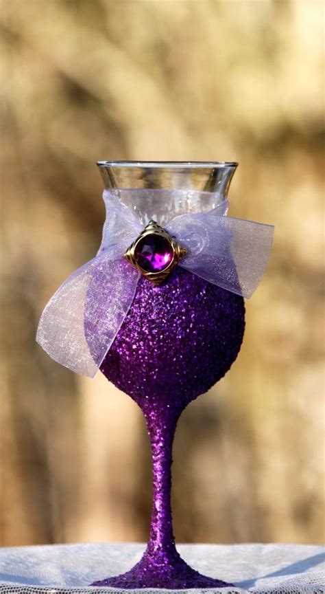 Purple Glitter Glass With Purple Ribbon Glitter Wine Glasses Glitter Wine Glass Glitter Wine