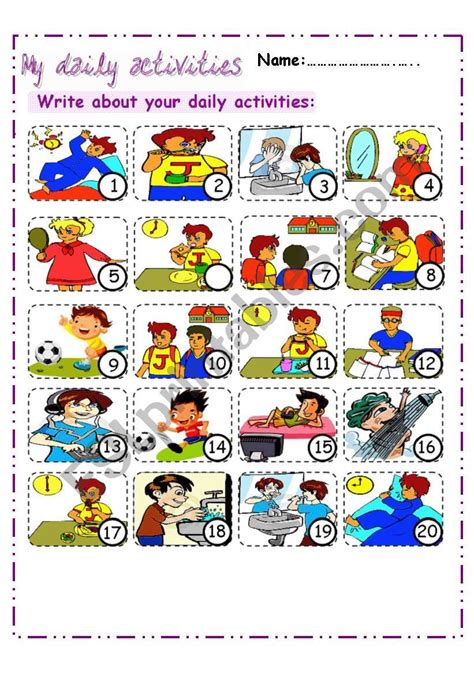 Daily Activities Esl Worksheet By Glamorous
