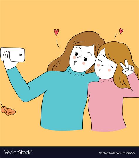 Cartoon Cute Autumn Best Friends Selfie Royalty Free Vector