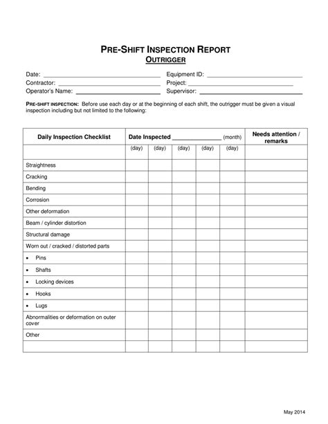 Pre Shift Inspection Report Form Boomliftscissor Lift Fill Out