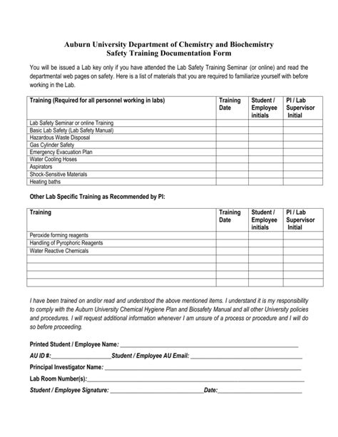 Safety Training Forms Template