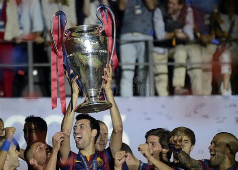 Sergio Busquets Lifts The Uefa Champions League Trophy Editorial Stock