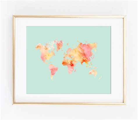 World Map Print World Map Pastel World Map Watercolor World Etsy