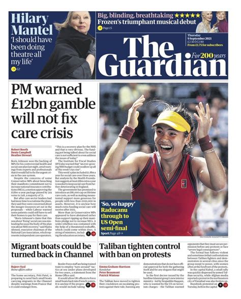 Guardian Front Page Th Of September Tomorrow S Papers Today