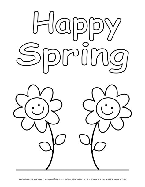 Spring Coloring Page Two Smiling Flowers Planerium