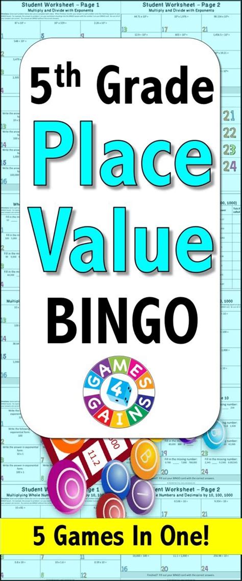 5th Grade Place Value Games Math Bingo For Powers Of 10 5nbt1 5
