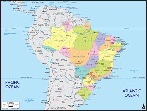 Brazil Political Wall Map By Graphiogre Mapsales