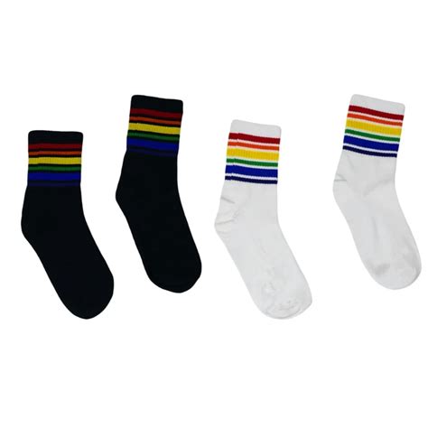1pair Harajuku Rainbow Striped Socks Cool Skateborad Long Socks Ankle Socks Female In Socks From