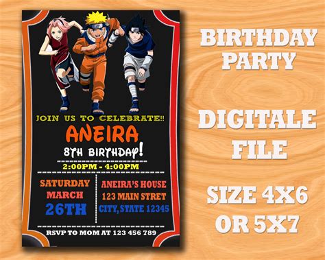 Naruto Birthday Invitation Naruto Invitation Naruto Birthday Etsy