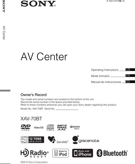 Sony Xav 70bt Operating Instructions