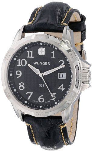 Mens Wrist Watches Wenger Mens 78235 Gst Black Dial Black Leather