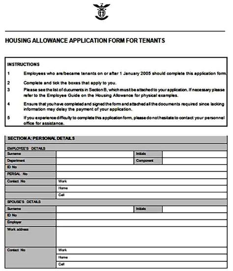 Housing Allowance Application Form For Tenants Mous Syusa