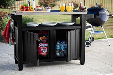 Keter Unity Xl Portable Outdoor Table With Storage Cabinet Stainless