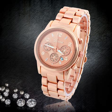 Geneva Brand Women Analog Full Stainless Steel Watches Business Analog Calendar Quartz