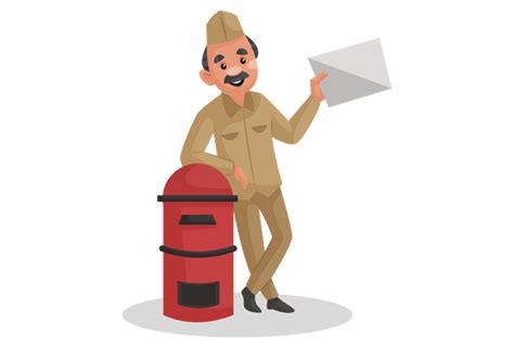 Best Premium Postman Standing Beside Postbox Illustration Download In